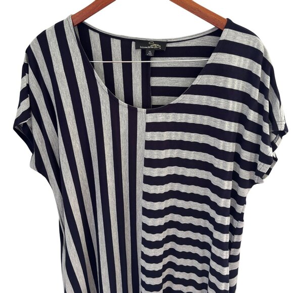 Suzanne Betro Navy Blue & Gray Striped Dress Size XL Short Sleeves - Picture 3 of 6